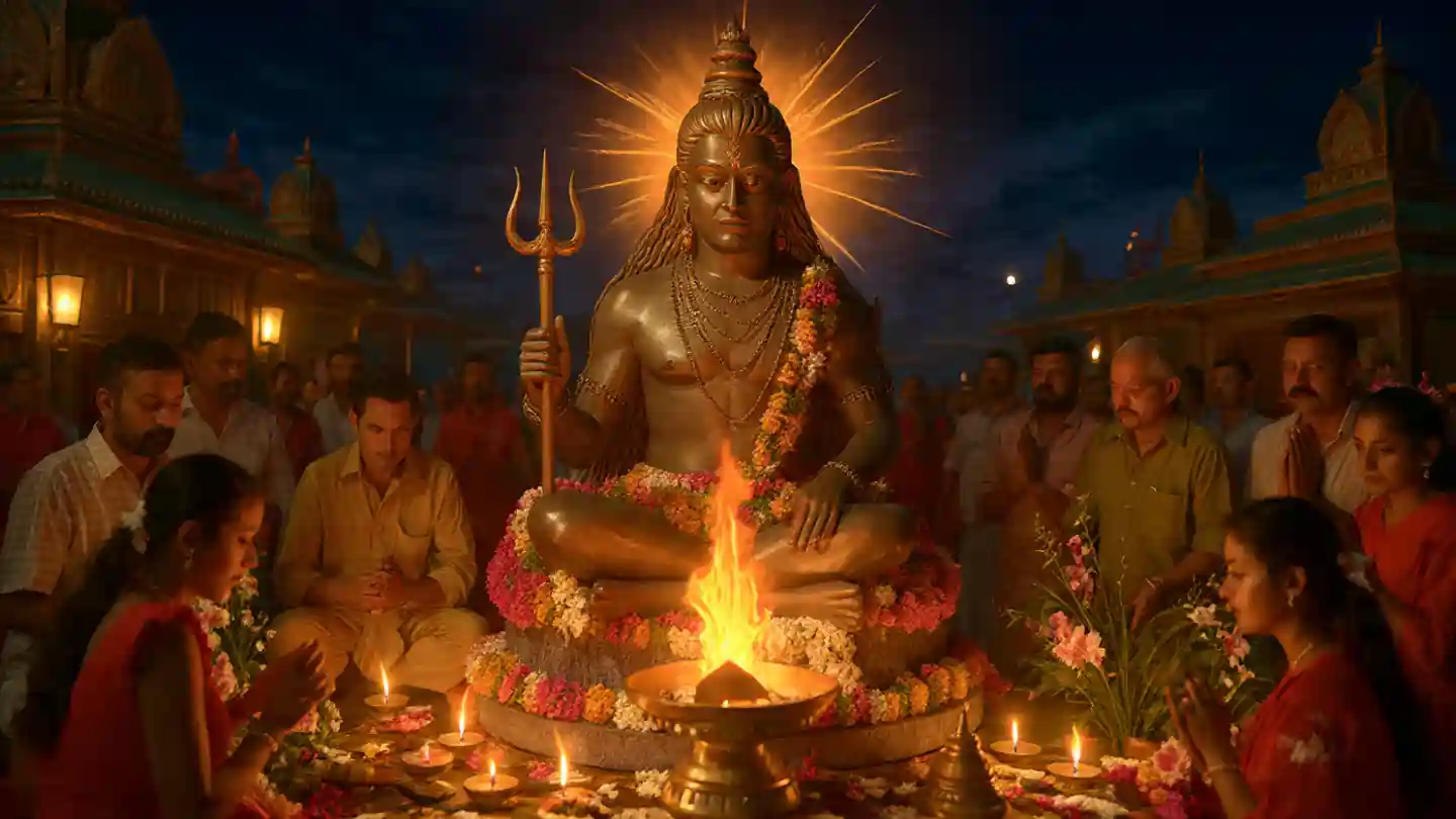 Pradosh Vrat Date During Shivratri 2025 – Devotees worshipping Lord Shiva at sunset